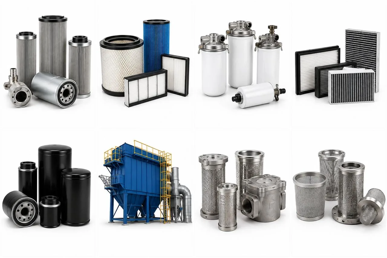 Industrial filtration range with hydraulic, air, fuel, cab, oil, dust collector, strainer and mesh filters